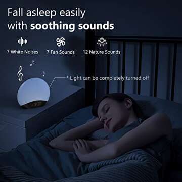 HOUSBAY White Noise Sound Machine for Sleeping, Sunrise Alarm Clock for Gentle Wake Up, 26 Natural Sounds, Colored Night Light, Reading Lamp, Sleep Therapy & Pleasant Wake Routine
