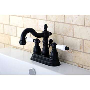 Kingston Brass KB1605PL Heritage 4-Inch Centerset Lavatory Faucet with Porcelain Lever Handle, Oil R...
