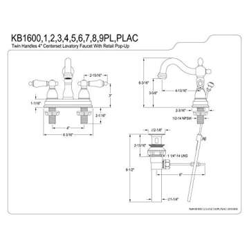 Kingston Brass KB1605PL Heritage 4-Inch Centerset Lavatory Faucet with Porcelain Lever Handle, Oil Rubbed Bronze