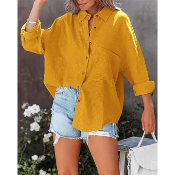 NOLLSOM Casual Shirts for Women Long Sleeve Button Down