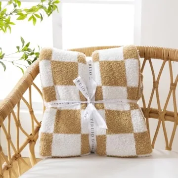 YIRUIO Checkered Chessboard Fluffy Blanket Soft Reversible