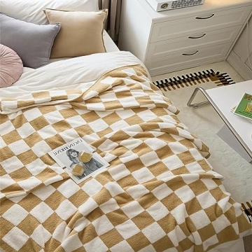 YIRUIO Checkered Chessboard Fluffy Blanket Soft Reversible