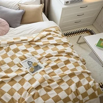 YIRUIO Checkered Chessboard Fluffy Blanket Soft Reversible