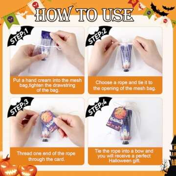 50 Sets Halloween Hand Cream Gift for Women, Hand Lotion for Halloween Party Favors with Halloween Cards and Organza Gift Bags, Halloween Decorations and Bulk Halloweeen Gifts for Women