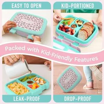 Bentgo Kids Prints Leak-Proof, 5-Compartment Bento-Style Kids Lunch Box - Ideal Portion Sizes for Ages 3-7, Durable, Drop-Proof, Dishwasher Safe, & Made with BPA-Free Materials (Leopard)