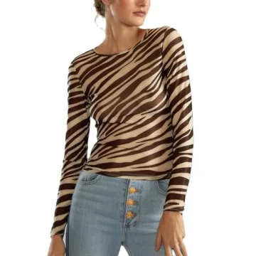 Women Y2k Mesh See Through Crop Top Long Sleeve Crewneck Aesthetic Floral Printed T Shirt Sexy Sheer...