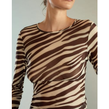 Women Y2K Mesh Crop Top Floral Sheer Long Sleeve Fit