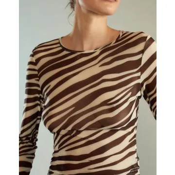 Women Y2K Mesh Crop Top Floral Sheer Long Sleeve Fit