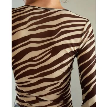 Women Y2K Mesh Crop Top Floral Sheer Long Sleeve Fit