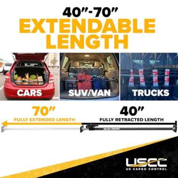 US Cargo Control Ratcheting Cargo Bar - Heavy-Duty, Adjustable from 40 to 70 inches for Trucks and S...
