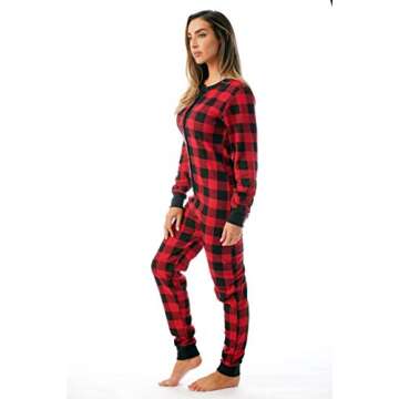 #followme Women's Printed Henley Thermal Onesie 6744-10195-RED-XS