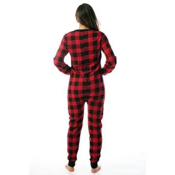 #followme Women's Printed Henley Thermal Onesie 6744-10195-RED-XS