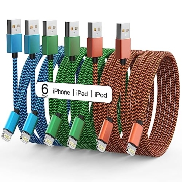 Apple MFi Certified iPhone Charger 6Pack - 3/3/6/6/10/10 FT Lightning Cable Nylon Braided USB to Fas...