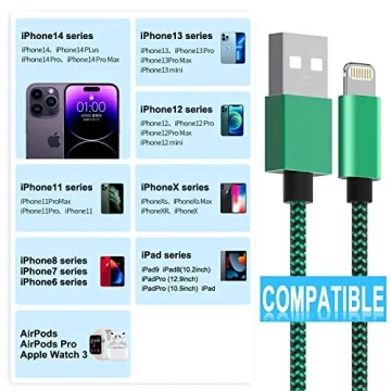 Apple MFi Certified iPhone Charger 6Pack - 3/3/6/6/10/10 FT Lightning Cable Nylon Braided USB to Fast Charging Sync Cord Compatible iPhone 14/13/12/11 Pro Max/XS/XR/X/8/7/6 /iPad