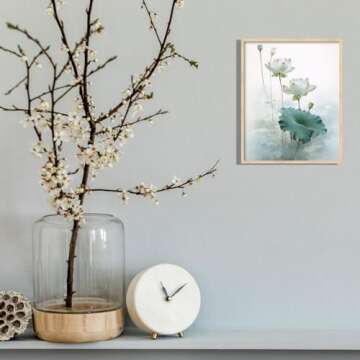 Lotus Flower Canvas Print Wall Art Pictures Decor Floral Blooming Painting Modern Bathroom Decor Framed Home Bathroom Decor (H, 8X10 inches)