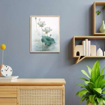 Lotus Flower Canvas Print Wall Art Pictures Decor Floral Blooming Painting Modern Bathroom Decor Framed Home Bathroom Decor (H, 8X10 inches)