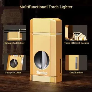 Triple Jet Torch Lighter with One-Touch V Cutter