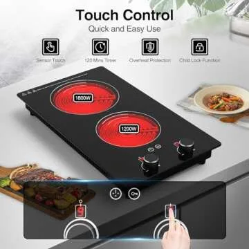 VBGK Electric Cooktop,3000W Built-in & Countertop Electric burner,Electric Stove Top with 9 Heating Level,Child Safety Lock, Timer, LED touch Knob Control,2 Burner Electric Cooktop（No Plug)