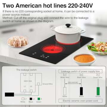 VBGK Electric Cooktop,3000W Built-in & Countertop Electric burner,Electric Stove Top with 9 Heating Level,Child Safety Lock, Timer, LED touch Knob Control,2 Burner Electric Cooktop（No Plug)