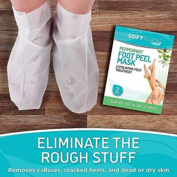 Soft Touch Foot Peel Mask - Pack of 2 Feet Peeling Masks for Dry, Cracked Heels & Calluses - Exfoliating Foot Mask for Baby Soft Skin, Peppermint