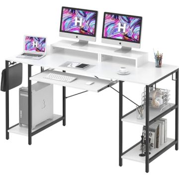 HYPIGO Computer Desk with Keyboard Tray, 55 Inch Music Studio Desk Music Production Desk with Storag...