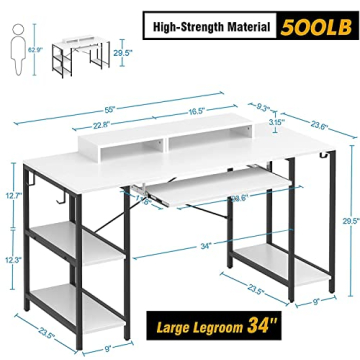 HYPIGO 55 Inch Computer Desk with Keyboard Tray and Hooks