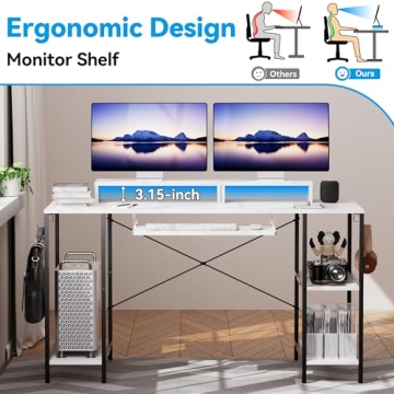 HYPIGO 55 Inch Computer Desk with Keyboard Tray and Hooks