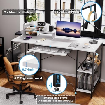 HYPIGO 55 Inch Computer Desk with Keyboard Tray and Hooks