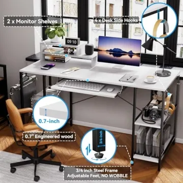 HYPIGO 55 Inch Computer Desk with Keyboard Tray and Hooks