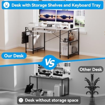 HYPIGO 55 Inch Computer Desk with Keyboard Tray and Hooks