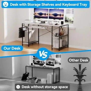 HYPIGO 55 Inch Computer Desk with Keyboard Tray and Hooks