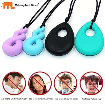 Chew Necklace for Boys and Girls, Silicone Chew Toys for Kids Teardrop Twist Pendants, Chewy Necklace Sensory for Autism or Oral Motor Special Needs BPA Free - 4 PCS Set