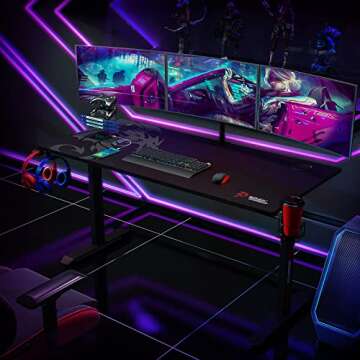 SEVEN WARRIOR Gaming Desk 60 INCH, T- Shaped Carbon Fiber Surface Computer Desk with Full Desk Mouse...