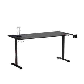 SEVEN WARRIOR Gaming Desk 60 INCH, T- Shaped Carbon Fiber Surface Computer Desk with Full Desk Mouse Pad, Ergonomic E-Sport Style Gamer Desk with Double Headphone Hook, USB Gaming Rack, Cup Holder