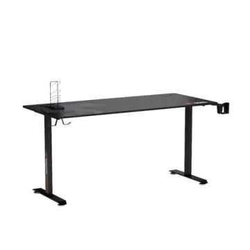 SEVEN WARRIOR Gaming Desk 60 INCH, T- Shaped Carbon Fiber Surface Computer Desk with Full Desk Mouse Pad, Ergonomic E-Sport Style Gamer Desk with Double Headphone Hook, USB Gaming Rack, Cup Holder