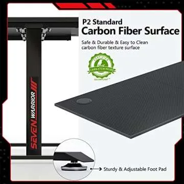 SEVEN WARRIOR Gaming Desk 60 INCH, T- Shaped Carbon Fiber Surface Computer Desk with Full Desk Mouse Pad, Ergonomic E-Sport Style Gamer Desk with Double Headphone Hook, USB Gaming Rack, Cup Holder