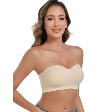 ANGOOL Strapless Bras for Women Wirefree Non-Slip Tube Top Invisible Bralette Seamless Padded Bandea...