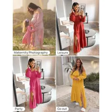 ZESICA Boho Sexy Off Shoulder Long Sleeve Maxi Dress