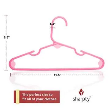 Sharpty Kids Plastic Hangers, Children's Hangers for Baby, Toddler, and Child Clothes - Everyday Standard Use - Ideal for Boys and Girls Closet, Clothing, Pants, Coats, and More - Pink, 20 Pack