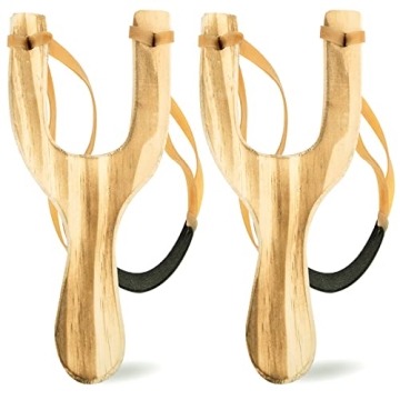 POPAY Wooden Slingshot Toy - 2 Solid Wood Slingshots for Outdoor Fun