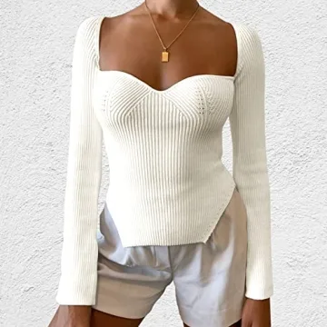 Stylish ACOSAP Square Neck Ribbed Sweater for Women