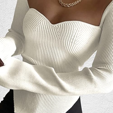 Stylish ACOSAP Square Neck Ribbed Sweater for Women