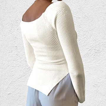 Stylish ACOSAP Square Neck Ribbed Sweater for Women