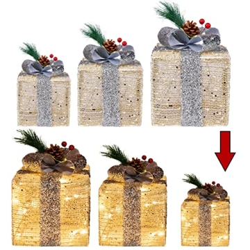 Lighted Christmas Gift Boxes Set of 3 - Elegant Decor