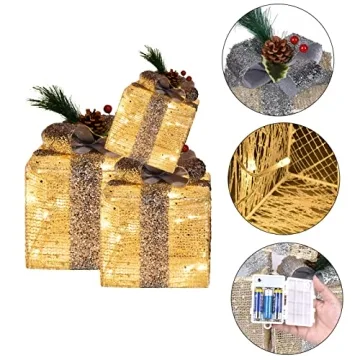 Lighted Christmas Gift Boxes Set of 3 - Elegant Decor