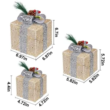 Lighted Christmas Gift Boxes Set of 3 - Elegant Decor