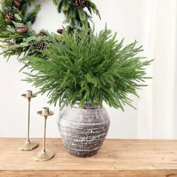 HUAESIN 12 PCS Real Touch Norfolk Pine Artificial Christmas Branches Faux Christmas Norfolk Pine Branches Fake Cedar Pine Picks for Vase DIY Crafts Xmas Indoor Outdoor Home Decor