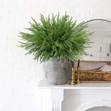 HUAESIN 12 PCS Real Touch Norfolk Pine Artificial Christmas Branches Faux Christmas Norfolk Pine Branches Fake Cedar Pine Picks for Vase DIY Crafts Xmas Indoor Outdoor Home Decor