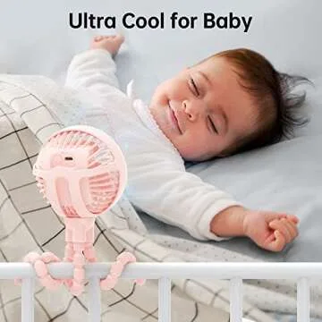 GUSGU Stroller Fan Clip on for Baby (2023 Version Pink), Flexible Tripod & Rechargeable Battery