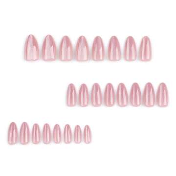 Almond Press on Nails Medium Fake Nails Pink False Nails with Design Glitter Glue on Nails Glossy Ac...